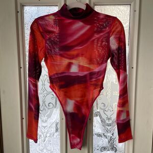 Oh-polly Women's Orange and Pink Bodysuit